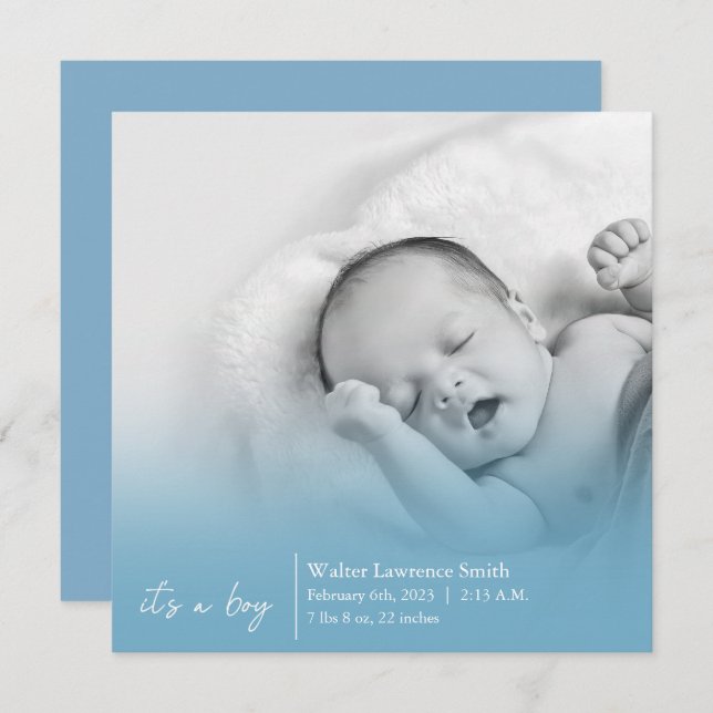 Anúncio Blue It's a Boy Birth Announement (Frente/Verso)