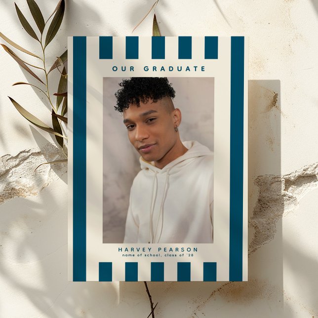 Anúncio Blue Sporty Stripes 2 Photo Graduation (Criador carregado)