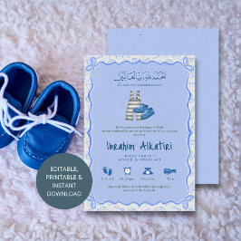Anúncio Blue Watercolor islamic Baby Boy Birth