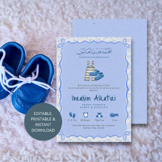 Anúncio Blue Watercolor islamic Baby Boy Birth