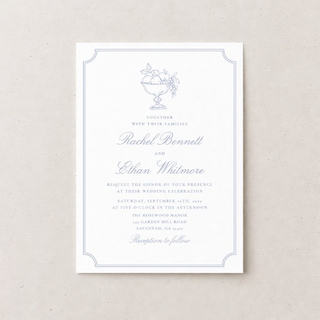 Anúncio Blue & White Elegant Frame Wedding Invitation (Criador carregado)