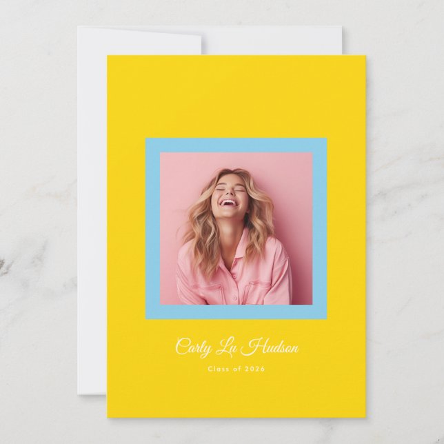 Anúncio Blue Yellow Bold Minimal High School Photo Grad (Frente)