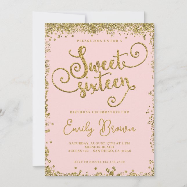Anúncio blush and gold sweet 16 invitation (Frente)