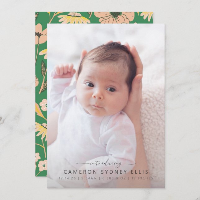 Anúncio Blush and Green Boho Floral Baby Photo Birn (Frente/Verso)