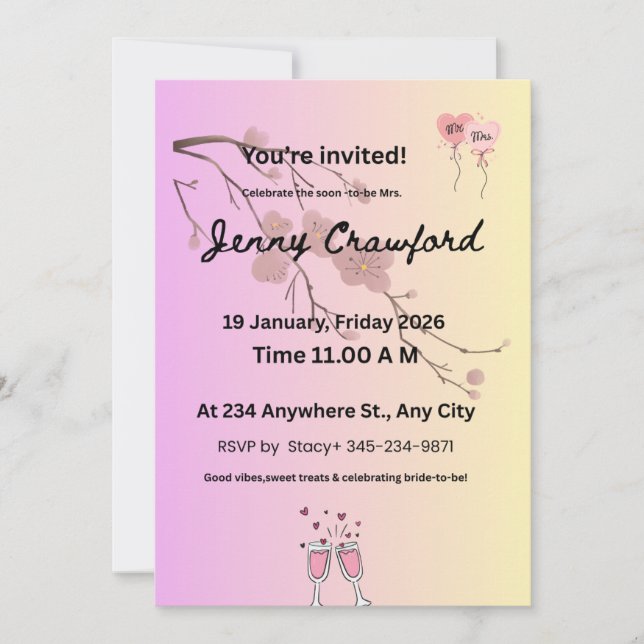 Anúncio Blush & Lavender Bridal Shower Invitation | Cherry (Frente)