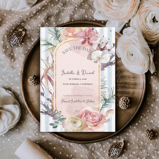 Anúncio Blush Orchid Tropical Wedding Save the Date  (Blush Orchid Tropical Save the Date Card | Beach Destination Wedding Announcement)