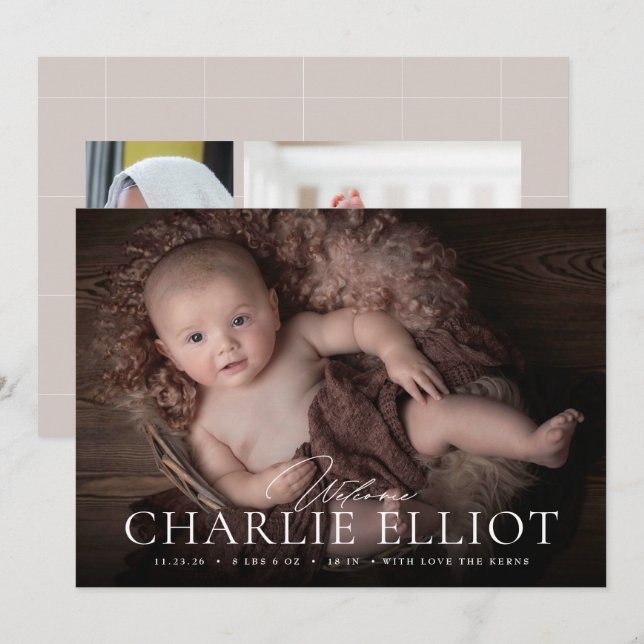 Anúncio Boas-vindas Bebê Nascimento Foto Comunicado Menina (Frente/Verso)