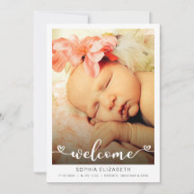 Boas-vindas Caligrafia Bebê Menina Corações Foto