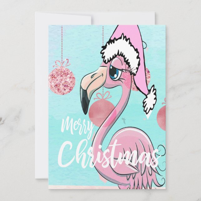Anúncio Boas-vindas de Natal Flamingo Blue Pink (Frente)