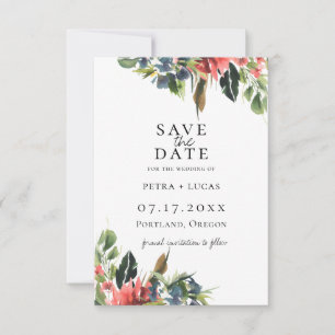 Anúncio Boêmio Coral Floral Navy Salve a Data