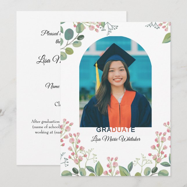 Anúncio Boho Floral2 High School Graduation Announcement (Frente/Verso)