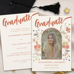 Anúncio Boho Floral Formatura Foto Laranja Queimada Script