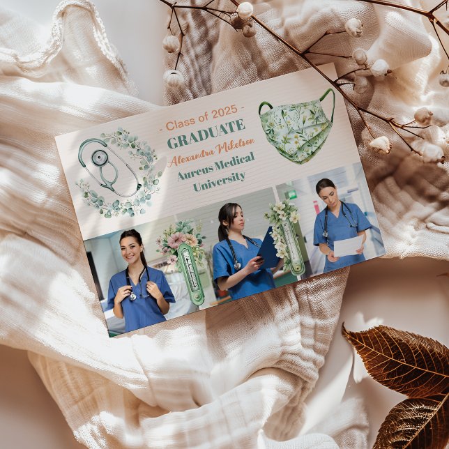 Anúncio Boho Green 3 Photo Watercolor School Gradu (Criador carregado)