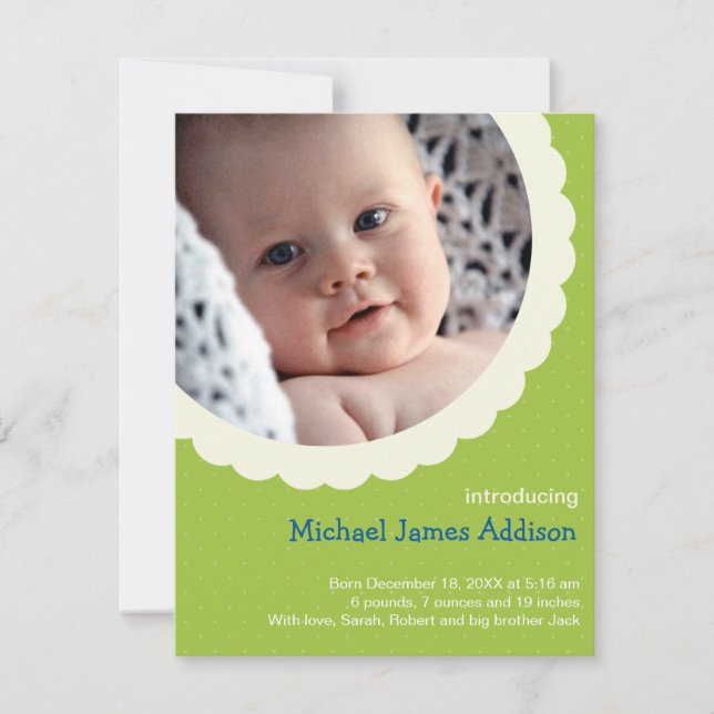 Anúncio Bolinhas verde rosetas foto fofo bebê nascer (Frente)