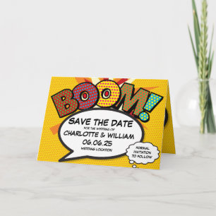 Anúncio BOOM Salve a data divertida Retrorna Pop de arte d