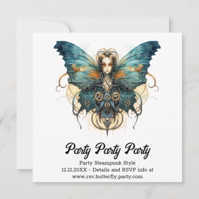 Anúncio Borboleta Admirável Azul Casamento Steampunk  (Frente)
