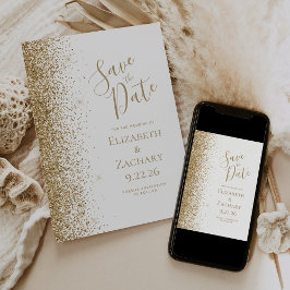 Anúncio Borda Branca com Brilho Dourado Save the Date