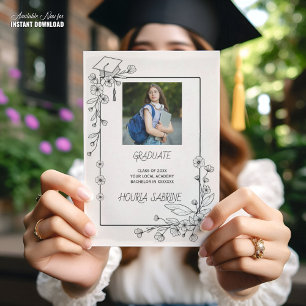Anúncio Borda Floral Branca e Preta para Graduação Elegant