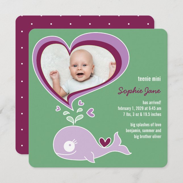 Anúncio Branca De Amor Roxo Bebê De Baleia Foto Nascimento (Frente/Verso)