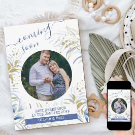 Anúncio Breve Maternidade Foto Elegante Folhagem Azul