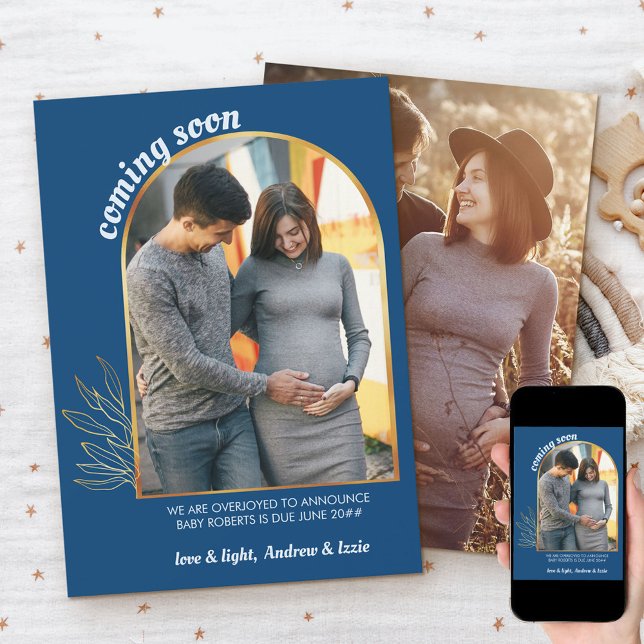 Anúncio Brevemente Dourada Arca 2 Foto Gravidez Azul (Criador carregado)