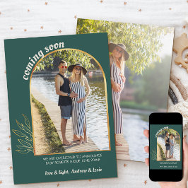 Anúncio Brevemente Dourada Arch 2 Foto de Gravidez Verde