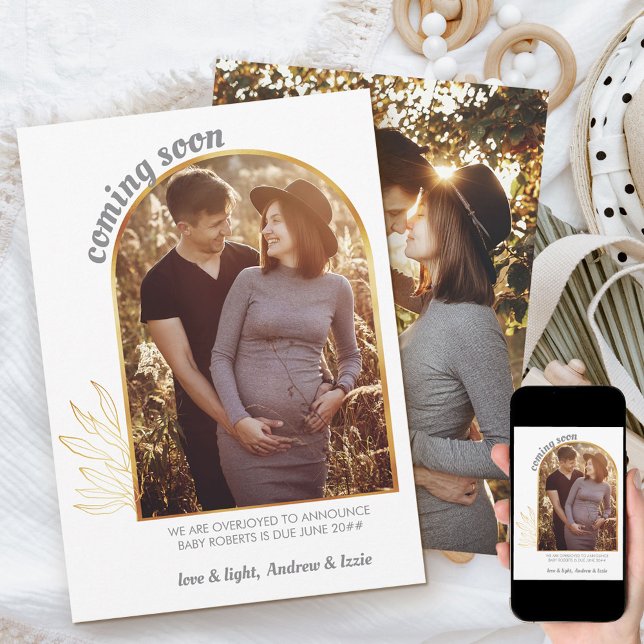 Anúncio Brevemente Dourada Arch 2 Gravidez Fotográfica (Criador carregado)