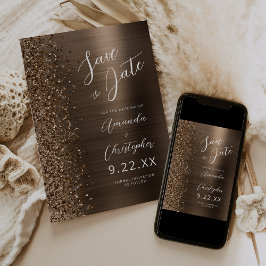 Anúncio Bronze Brushed Metal Script Save the Date