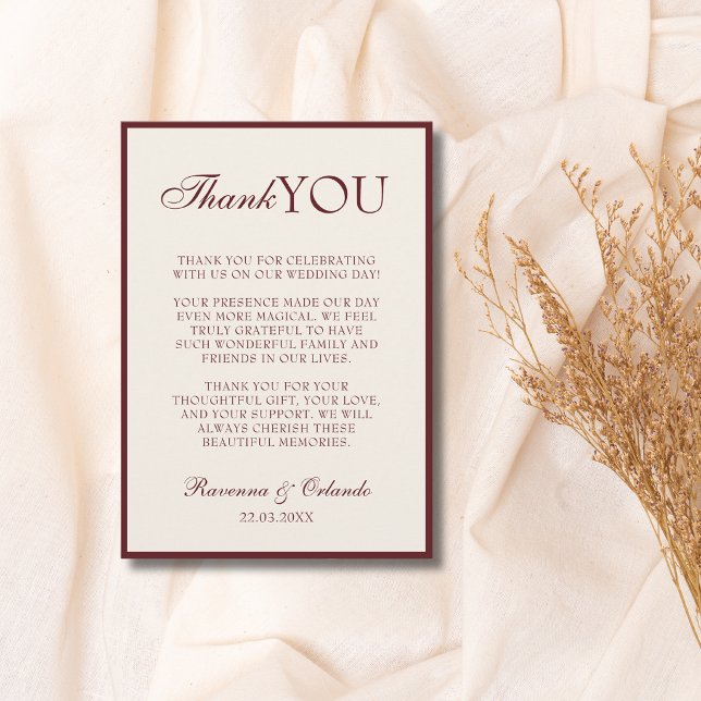 Anúncio Burgundy Creme Obrigado Clássico Casamento (Criador carregado)