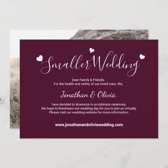 Anúncio Burgundy Pequeno Casamento Foto Reduzida Casamento (Frente/Verso)