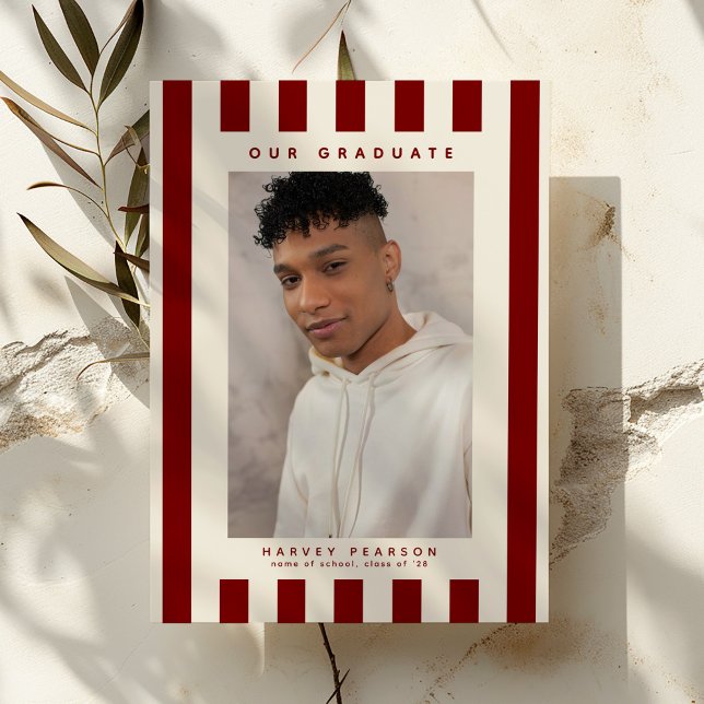Anúncio Burgundy Sporty Stripes 2 Photo Graduation (Criador carregado)