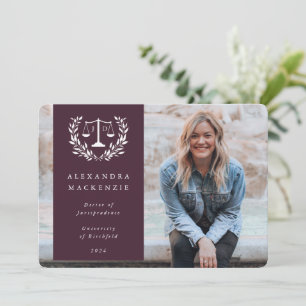 Anúncio Burgundy+White JD Law Scales Laurel Wreath Photo