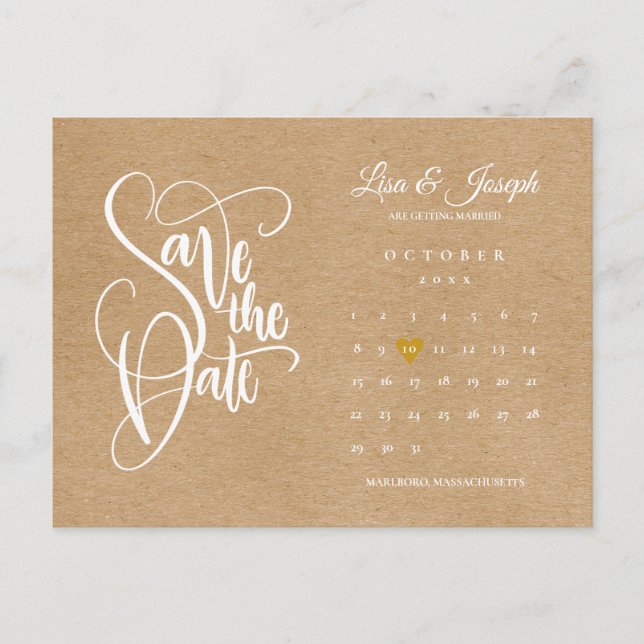 Anúncio Calendário de Script Save the Date Cartão Postal C (Frente)