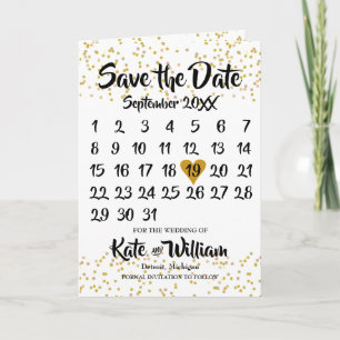 Anúncio Calendário do Coração de Amor Dourado Salve a Data