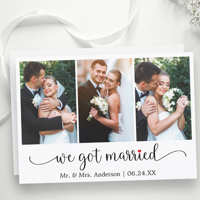 Anúncio Caligrafia Red Heart 3 Foto Que Casamos (Customize to change your personalized text size, text style or to add text to back of card.)