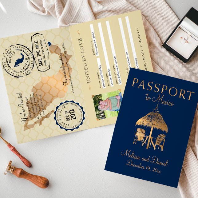 Anúncio Cancun Mexico Passport Save the Date Announcement (Criador carregado)
