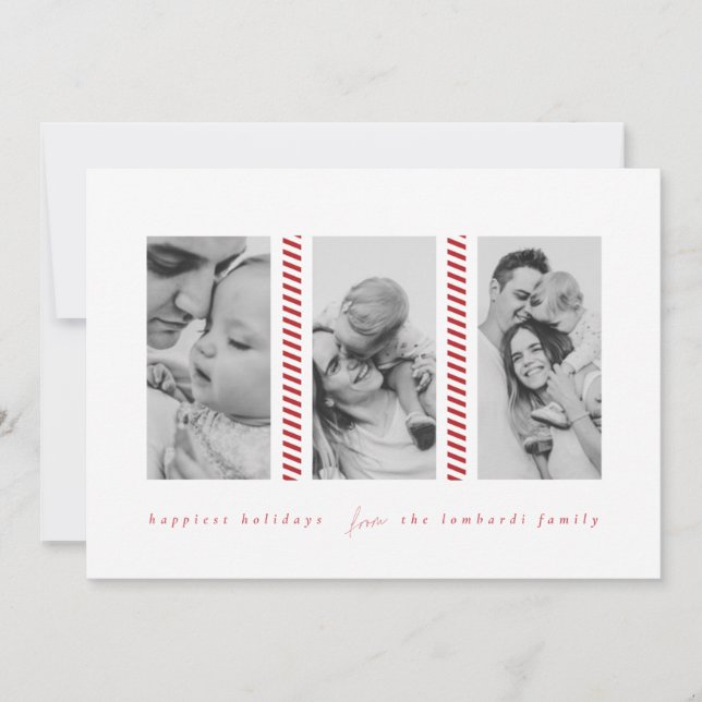 Anúncio Candy Cane Red Three Photo Holiday Card (Frente)