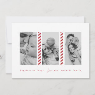 Anúncio Candy Cane Red Three Photo Holiday Card