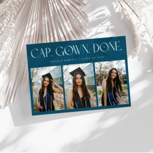 Anúncio Cap. Gown. Feito. Multi Foto Graduação Azul Turque