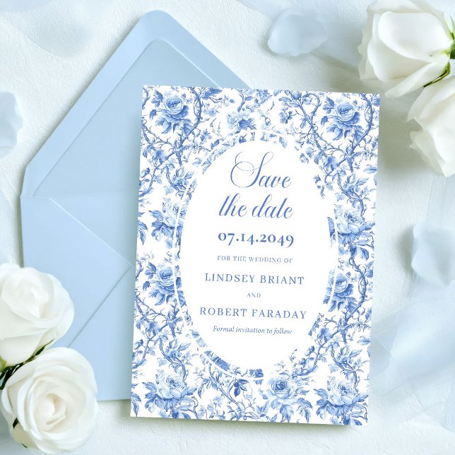 Anúncio Carro de casamento para salvar a data em azul mari (Graceful Navy Blue Roses Save the Date Wedding Card)