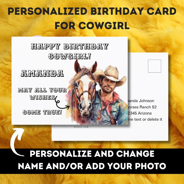 Anúncio Cartão postal de aniversário para a vaqueira caval (Criador carregado)