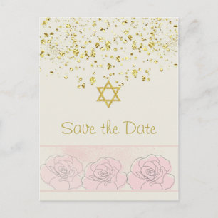 Anúncio Cartão postal de Bat Mitzvah com confete dourado p