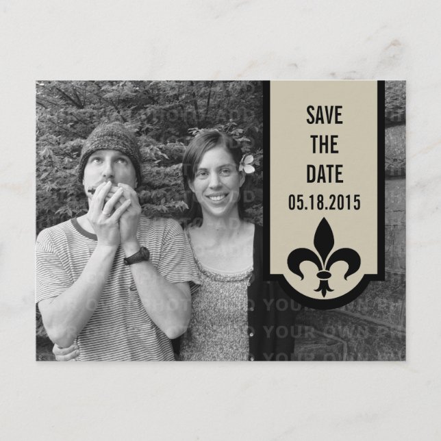 Anúncio Cartão Postal de Beige Fleur De Lis Save the Date (Frente)