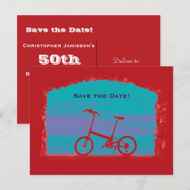 Anúncio Cartão postal de bicicleta para festa de 50 anos d (Frente/Verso)