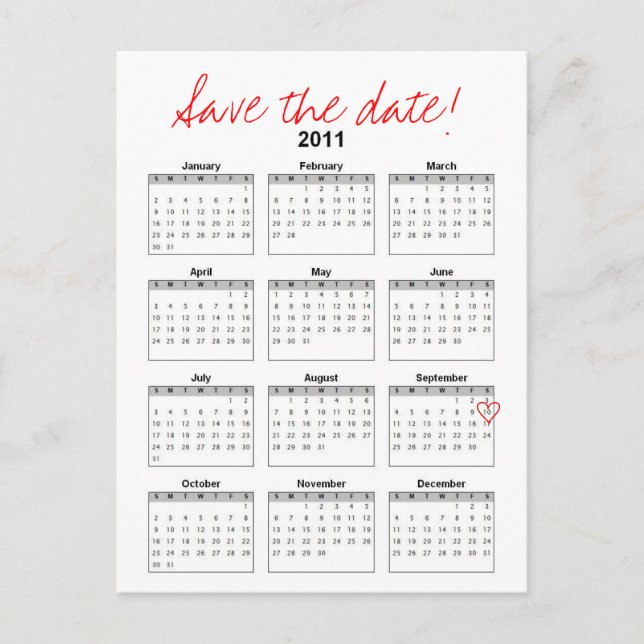 Anúncio Cartão postal de calendário Salve a data (Frente)