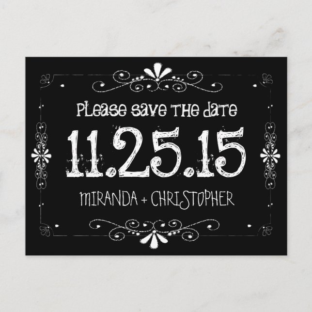 Anúncio Cartão postal de casamento Chalkboard Save the Dat (Frente)