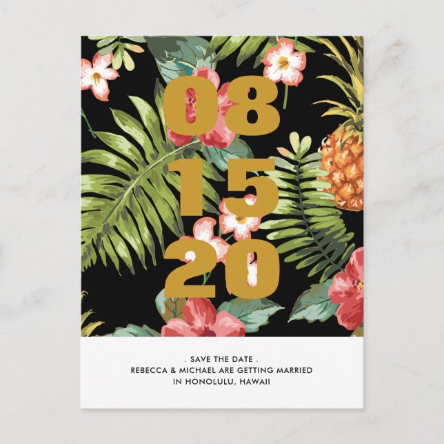 Anúncio Cartão postal de casamento com tema floral tropica (Frente)