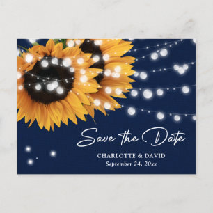 Anúncio Cartão postal de casamento de girassol azul marinh