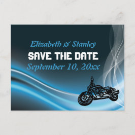 Anúncio cartão postal de casamento de motociclista de estr