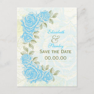 Anúncio Cartão postal de casamento de rosas azuis vintage